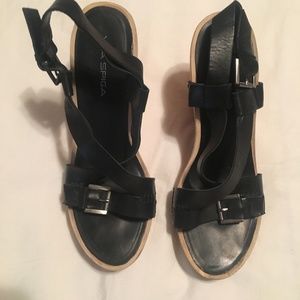 Via Spiga Black Strappy Wedge Sandal